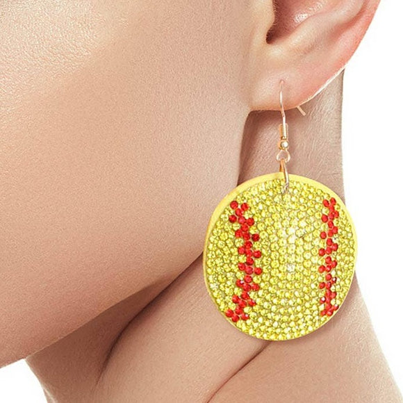 Yellow Red Crystal Softball Padded Earrings
