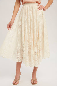 Creamy Ivory Lace Tulle Midi Skirt Large