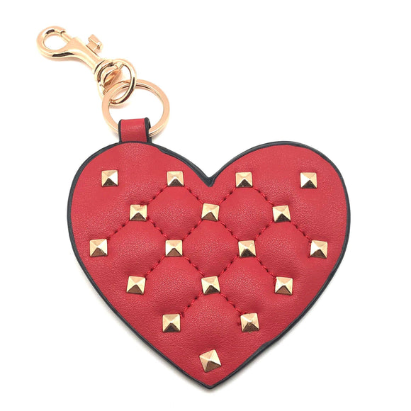 Gold Studded Red Heart Keyring Key Chain Bag Purse Charm