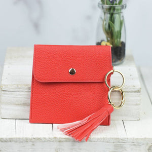 Key Ring Pouch With Tassel and Clip Red