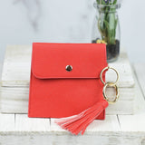 Key Ring Pouch With Tassel and Clip Red