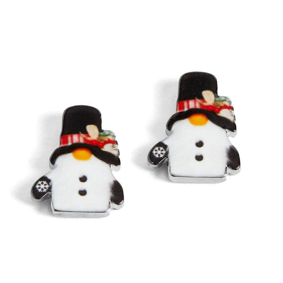Snowman Gnome Christmas Earrings Black Hat