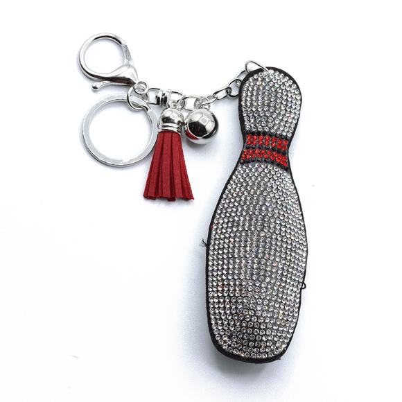 Bling Crystal Bowling Pin Keychain Key Ring Purse Charm