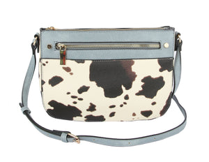 Cow Printed Crossbody Bag Shoulder Purse Light Blue