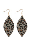 Leopard Print Marquise Leather Hook Earrings