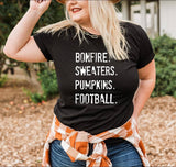 Bonfire Sweaters Pumpkins Football Fall Words Graphic Tee