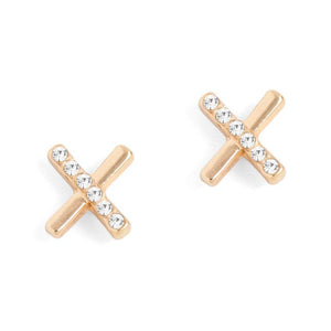 Gold Criss Cross with Stones Stud Earrings