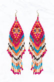 Aztec Pattern Seed Bead Fringe Tassel Statement Earrings Fuchsia