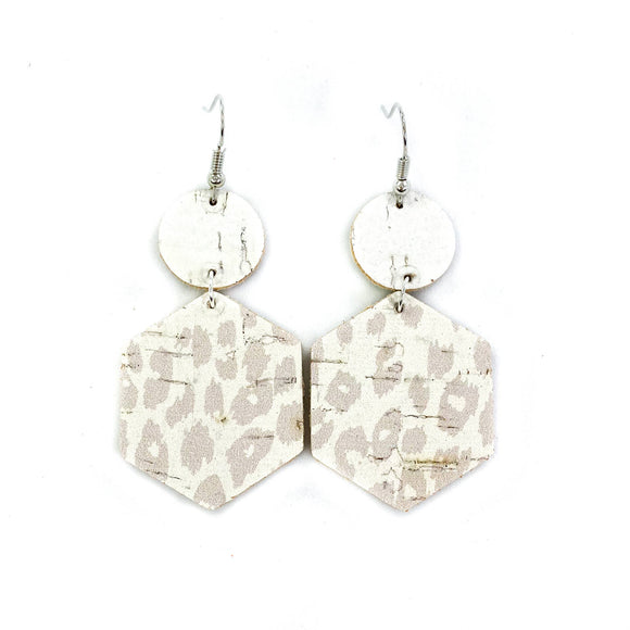 Nude Leopard Cork Hexagon Leather Earrings