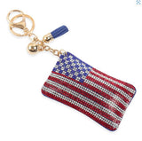 USA America Americana Patriotic Crystal Tassel Flag Keychain Keyring Bag Charm