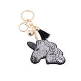 Bling Crystal Black Unicorn Tassel Keychain