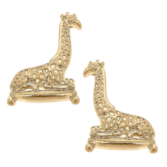 Sitting Giraffe Stud Earrings Worn Gold