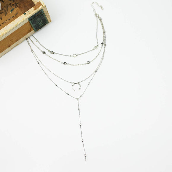 Four Layered Boho Vibe Necklace - Silvertone