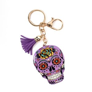 Purple Sugar Skull Tassel Keychain KeyRing Bag Charm