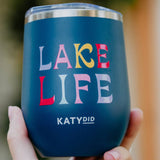 Navy Blue Lake Life Stainless Steel Insulated Wine Drink 12 oz Tumbler
