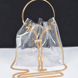 Clear Bucket Bag with Gold Chain Tassels