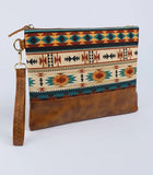 Multicolor Brown Western Aztec Print Clutch Handbag Purse