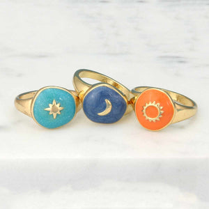 Celestial Enamel Gold Ring Sun Moon Stars