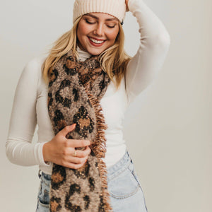 Remi Leopard Scarf with Sequins