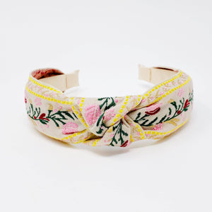 French Floral Embroidered Fabric Covered Headband
