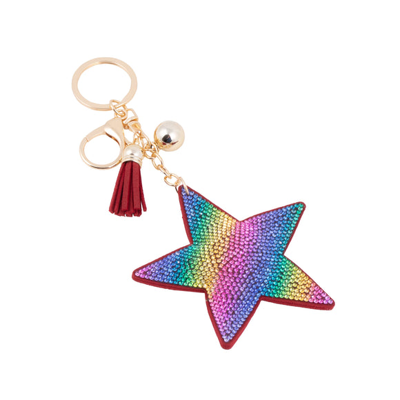 Bling Crystal Star Rainbow Keychain Keyring Purse Bag Charm