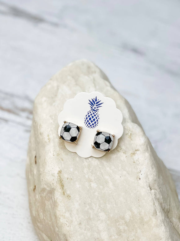 Soccer Faceted Square Stud Earrings