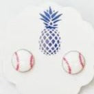 White Red Baseball Enamel Stud Earrings