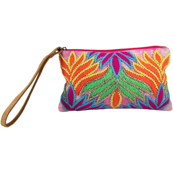 Embroidered Feather Tie Dye Wristlet Colorful