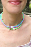 Janis The Pearl Silicone + Pearl Necklaces, Waterproof Hot Pink