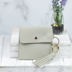 Key Ring Pouch With Tassel and Clip Gray