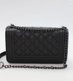Florence Quilted Rectangle East West Chain Crossbody Bag Purse BLACK