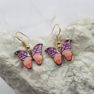 Multicolor Enamel Butterfly Shaped Earrings Pink