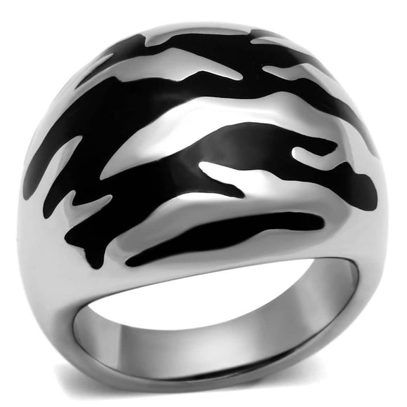 Black Enamel Stainless Steel Tiger Design Dome Ring Size 9