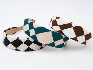 Checkered Headband Soft Fabric Padded Black White