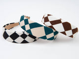 Checkered Headband Soft Fabric Padded Black White