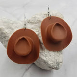 Acrylic Cowgirl Hat Earrings Brown