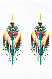 Multicolor Patterned Seed Bead Fringe Tassel Earrings