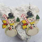 Candy Cane Snowman Christmas Earrings
