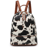 Backpack Brown White Cow Print Western Two Compartment Stitch Detail