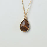 Tigers Eye Natural Agate Stone Teardrop Pendant Layering Necklace