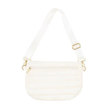Ivory Quilted Puffer Messenger Crossbody Sling Bag