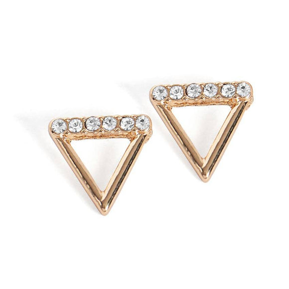 Open Gold Triangle with Stones Stud Earrings