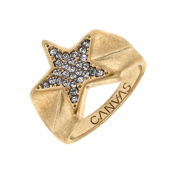 Pavé Celestial Star Ring in Worn Gold