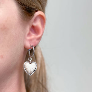 White Stone Heart Drop Dangle Earrings Western