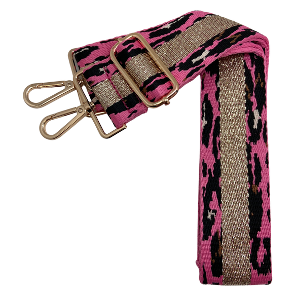 Metallic Champagne Hot Pink Leopard Stripe Adjustable Crossbody Bag Purse Guitar Strap