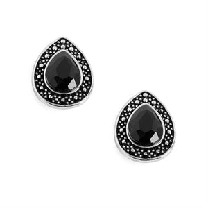 Teardrop Stud Earrings w/ Black Stone