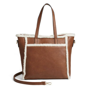 Kinsey Sherpa Tote  Crossbody Bag Purse Cognac Brown Cream