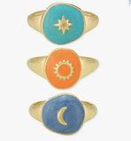 Celestial Enamel Gold Ring Sun Moon Stars