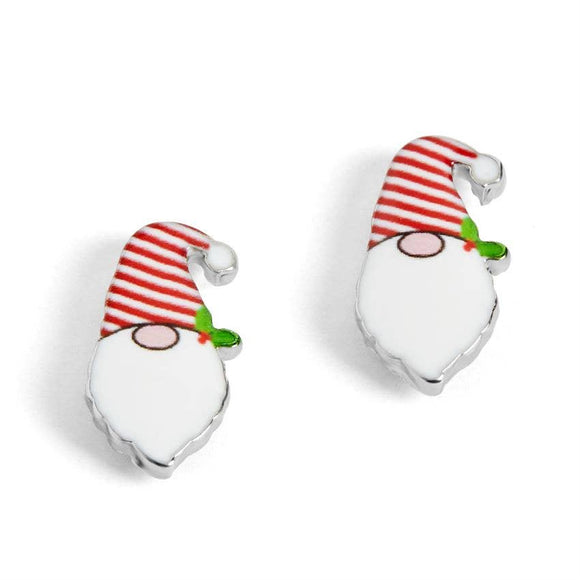 Gnome Christmas Stud Earrings Red Stripe Hat
