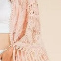 Blush Pink Crochet Trim Fringe Boho Kimono Wrap Cover Up
